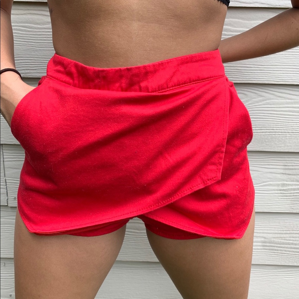 RED ASYMMETRICAL SHORTS
